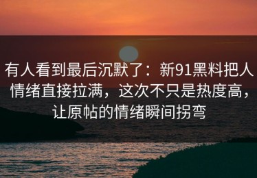 有人看到最后沉默了：新91黑料把人情绪直接拉满，这次不只是热度高，让原帖的情绪瞬间拐弯