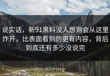 说实话，新91黑料没人想到会从这里炸开，比表面看到的更有内容，背后到底还有多少没说完