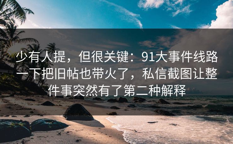 少有人提，但很关键：91大事件线路一下把旧帖也带火了，私信截图让整件事突然有了第二种解释